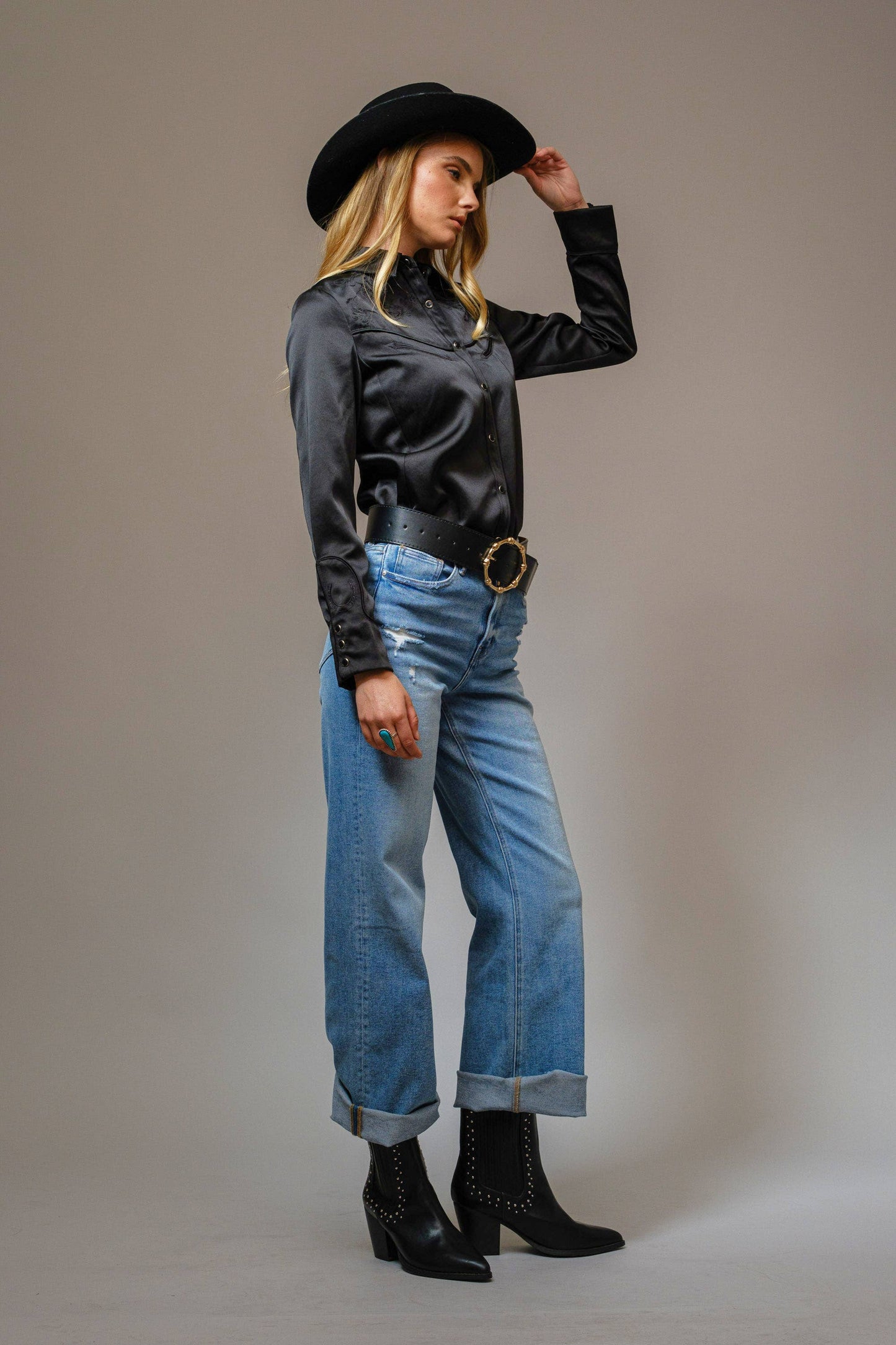 Satin Western Embroidered Shirt