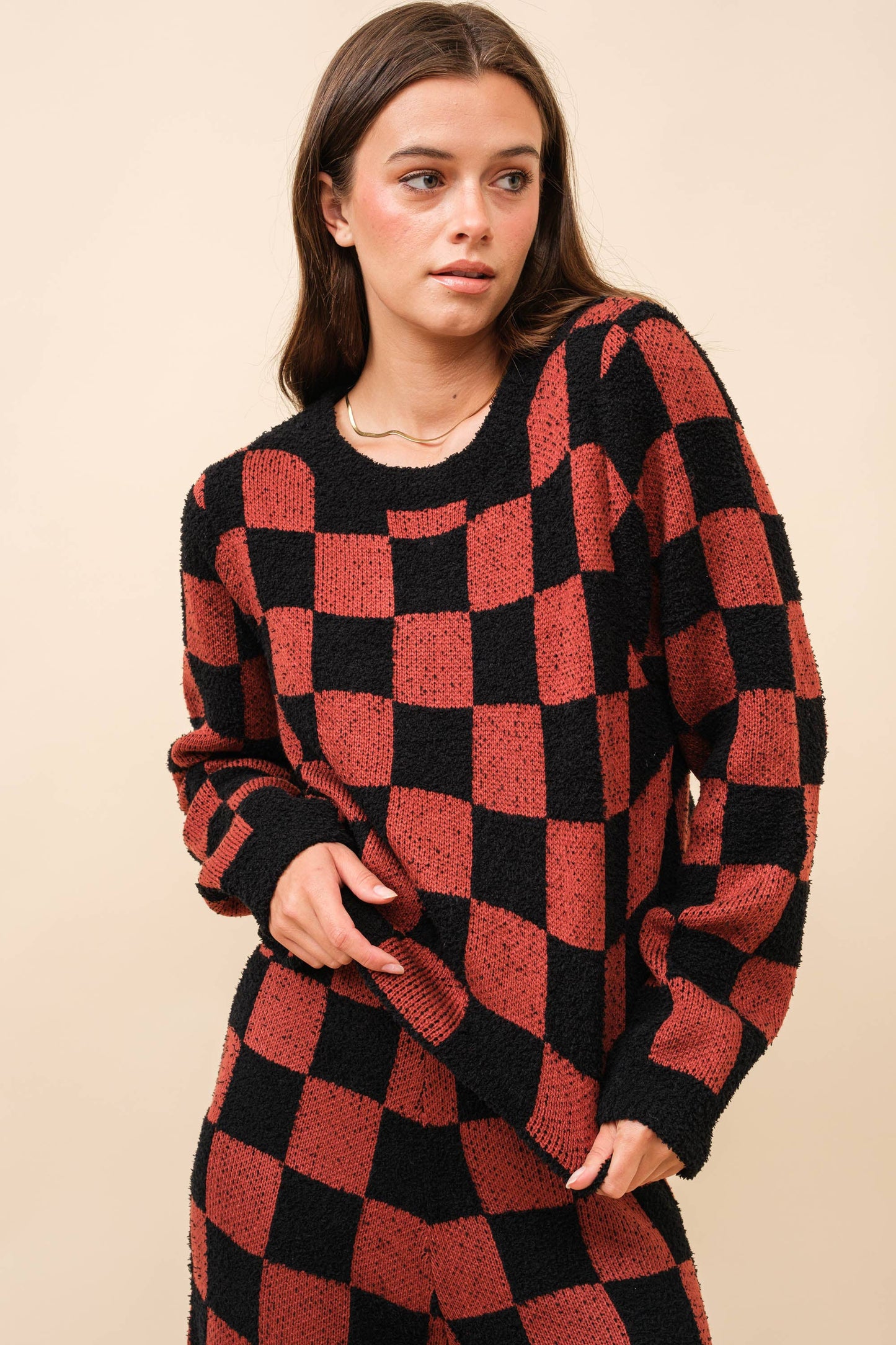 Checkerboard Knit Sweater