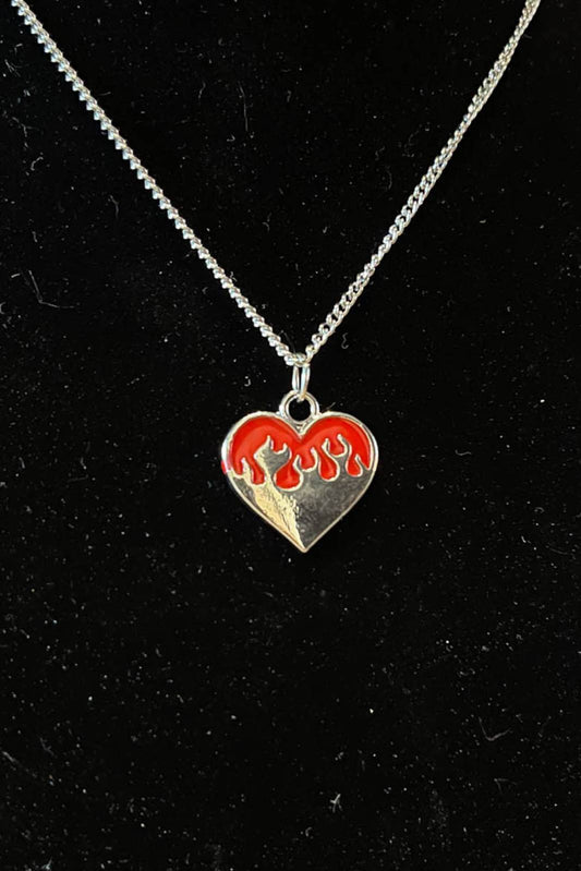 Flame Heart Necklace Red