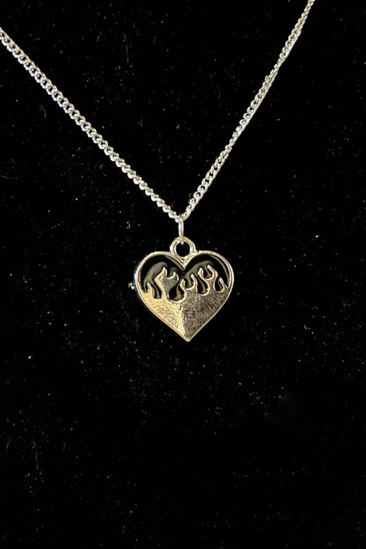 Flame Heart Necklace Black