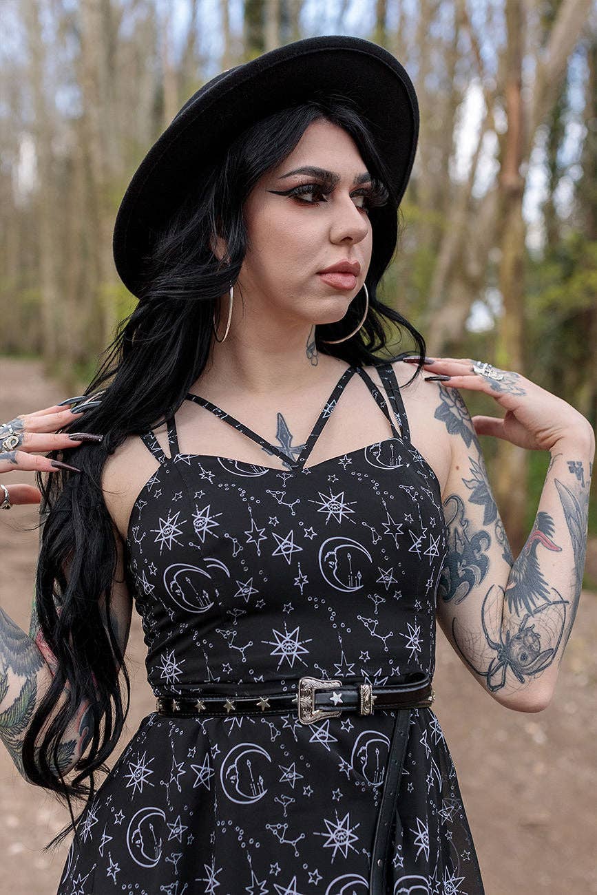 Alternative Crossover Midi Moonprint Neck Dress