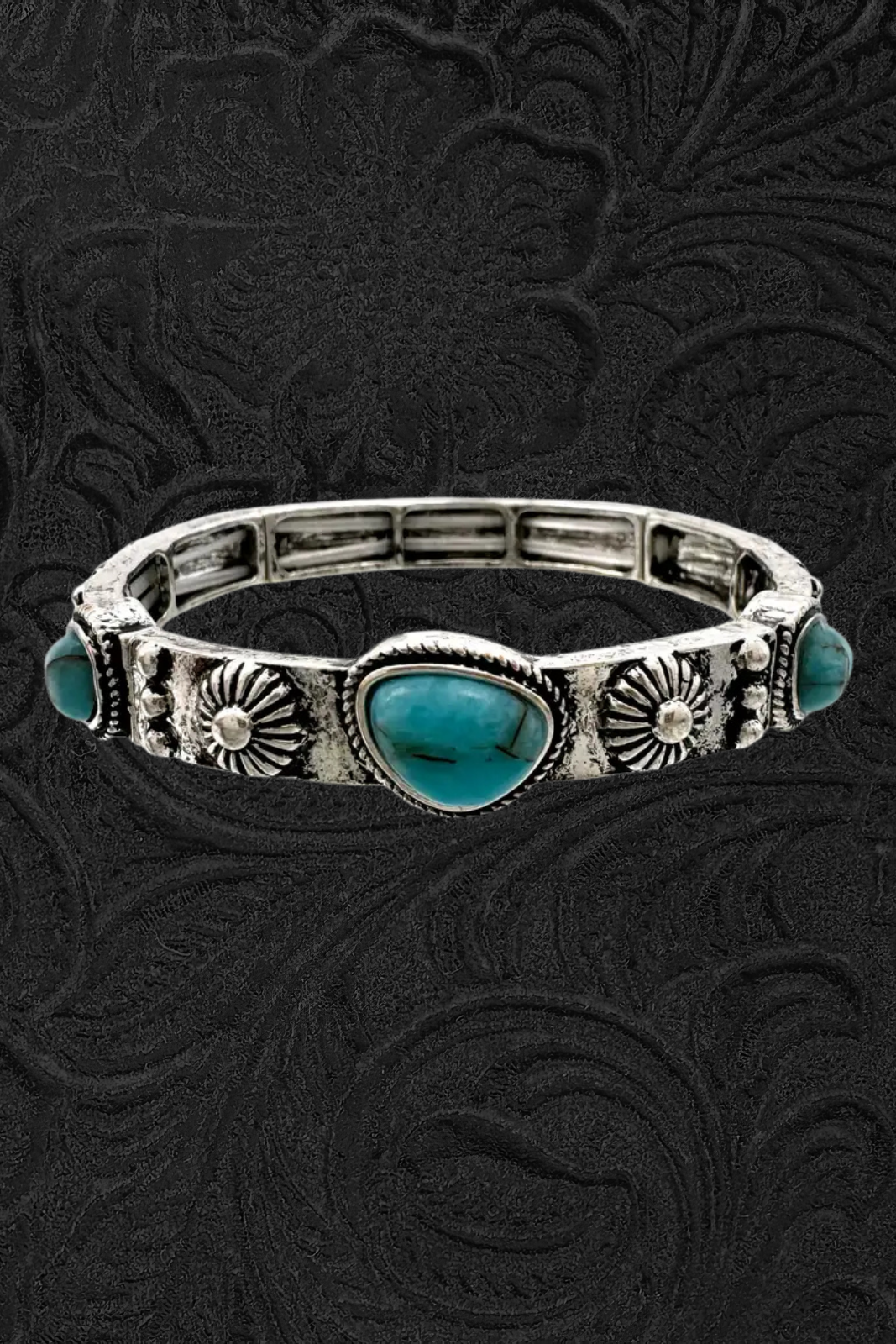 Turquoise Stone Metal Stretch Bracelet