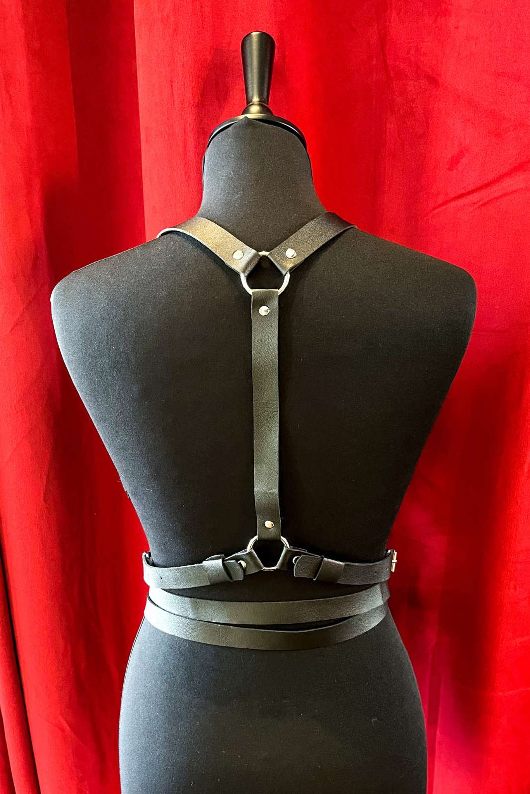 Black faux leather harness belt