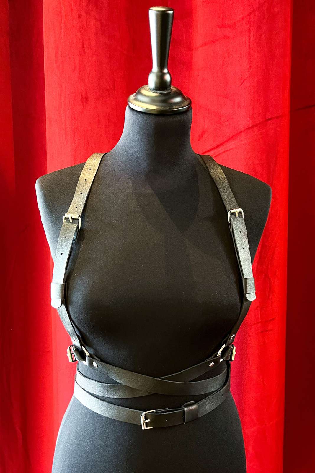Black faux leather harness belt