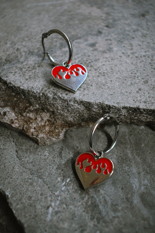 Flame Heart Earrings Red