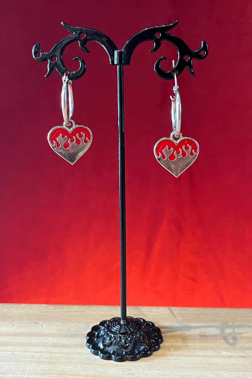 Flame Heart Earrings Red