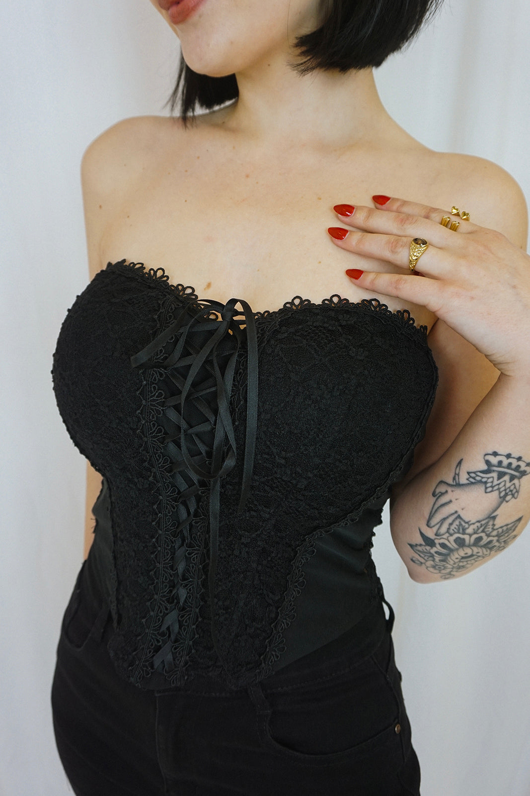 Black Lace-Up Corset Top