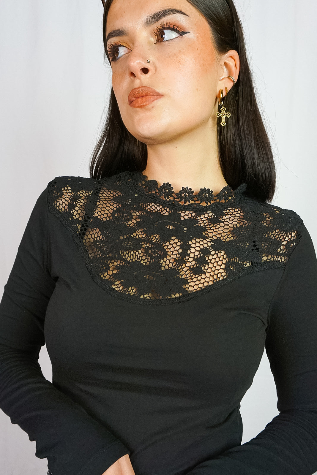 Black Cotton Lace Top