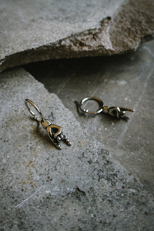 Metal Horns Earrings Silver