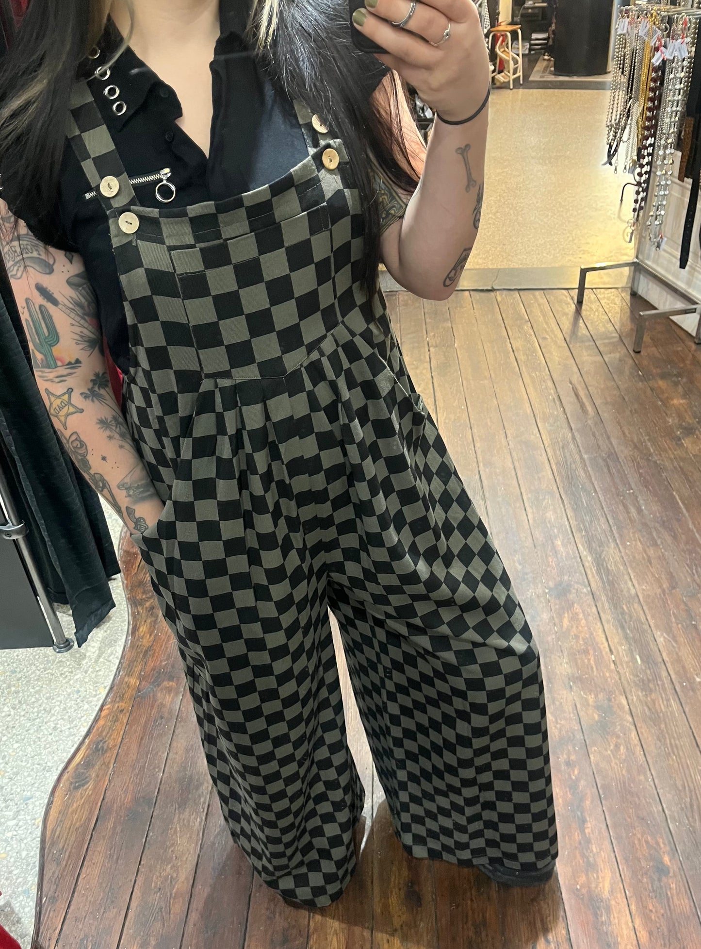 Checked Overalls Black & Charcoal