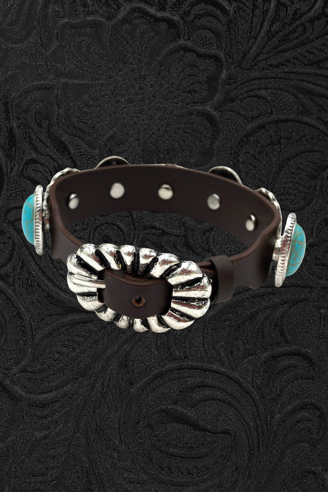Western Concho Turquoise Leather Bracelet