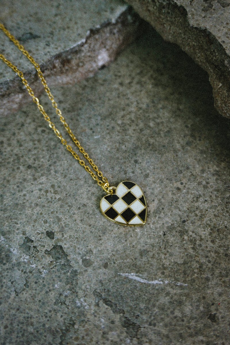 Checked Heart Necklace - Necklace - House of Bones Jewelry