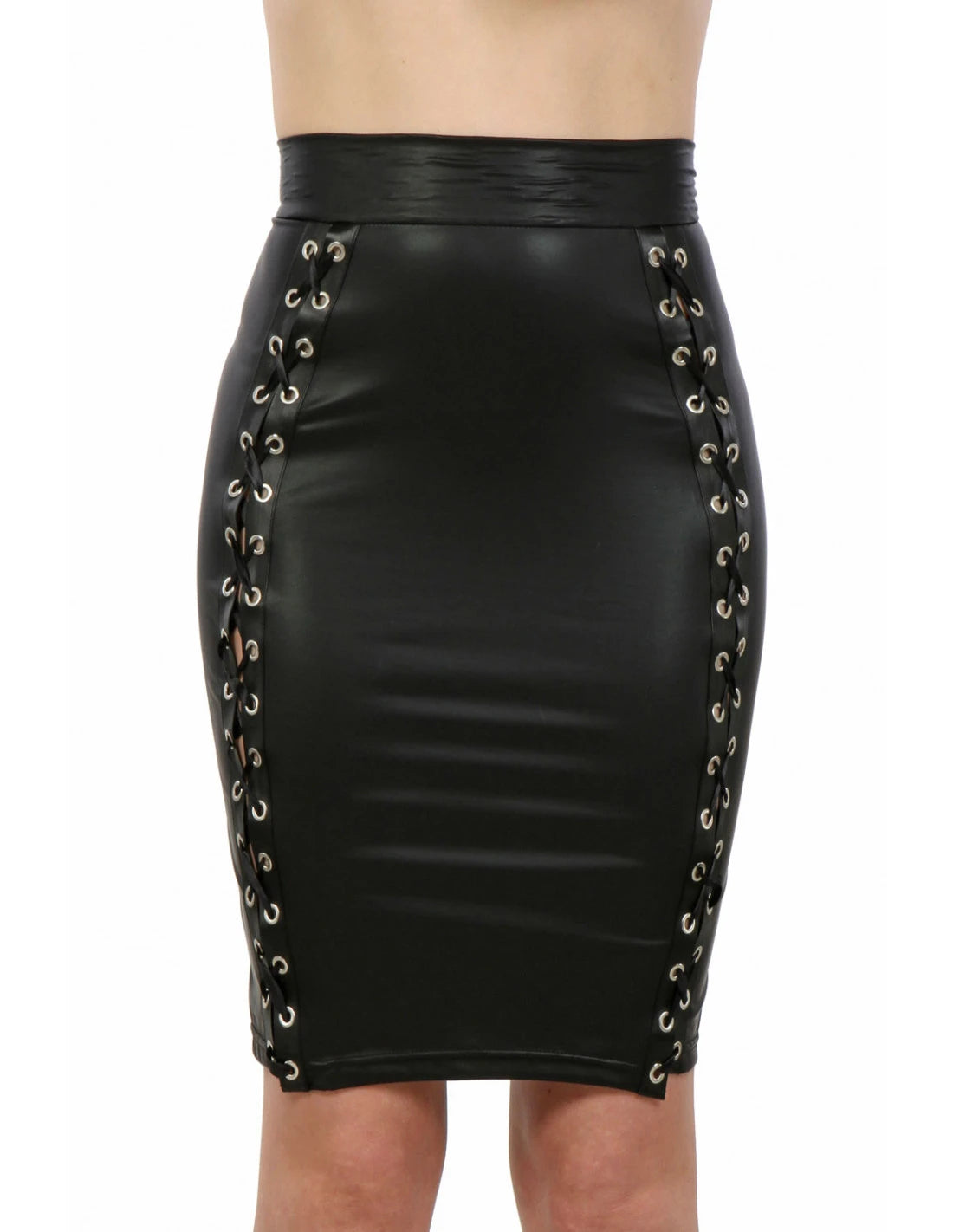 Faux Leather Eyelet Pencil Skirt