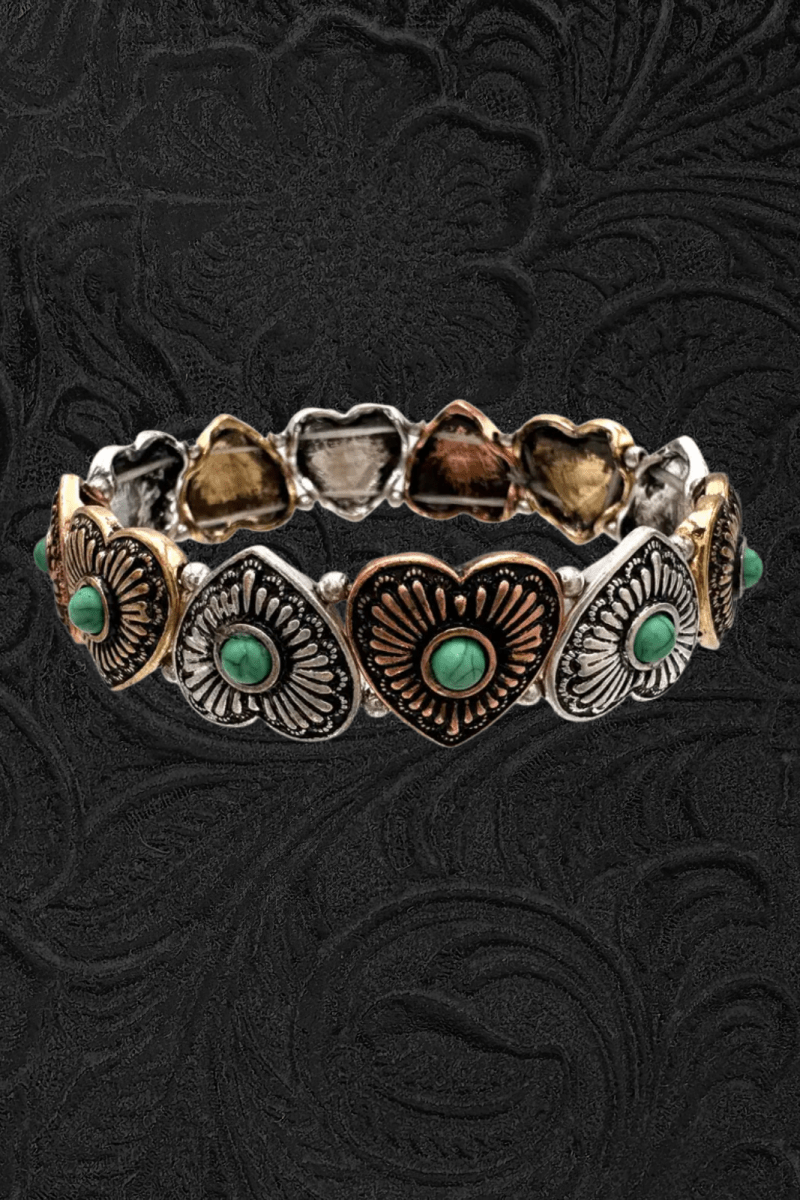 Western Hearts Mixed Metal Stretch Bracelet - Jewellery - Lunar Deer