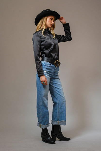 Satin Western Embroidered Shirt