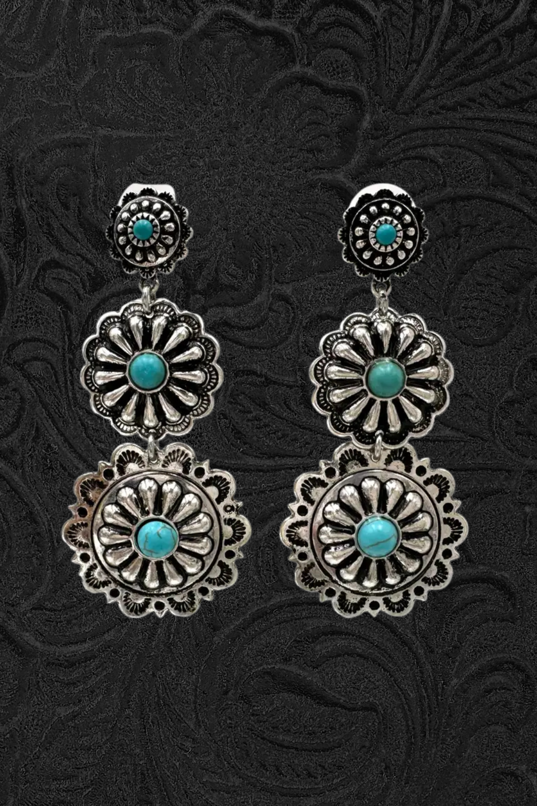 Three Flower Concho Post Dangle Earrings