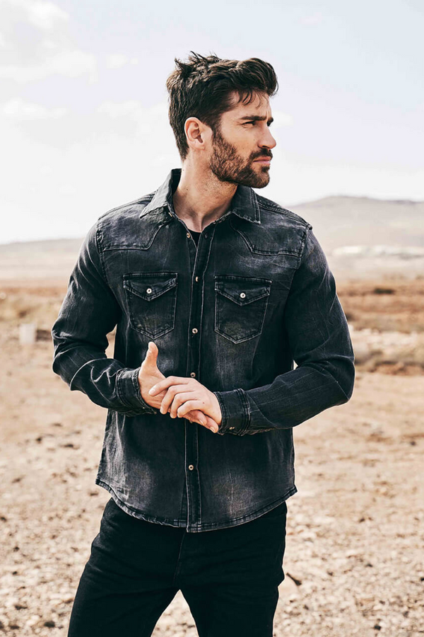 Dark Grey Washed Denim Shirt