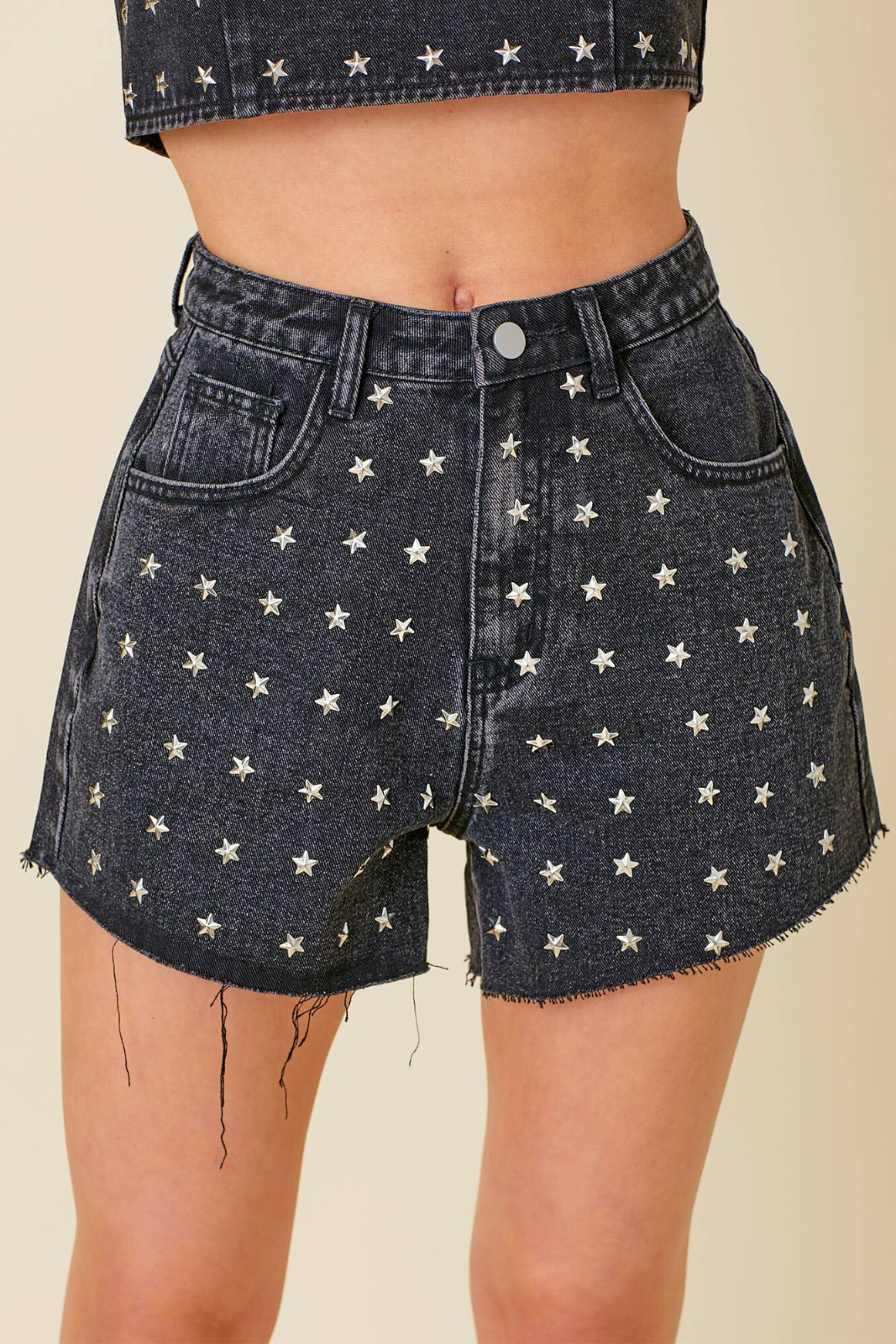 Studded Stars Denim Shorts