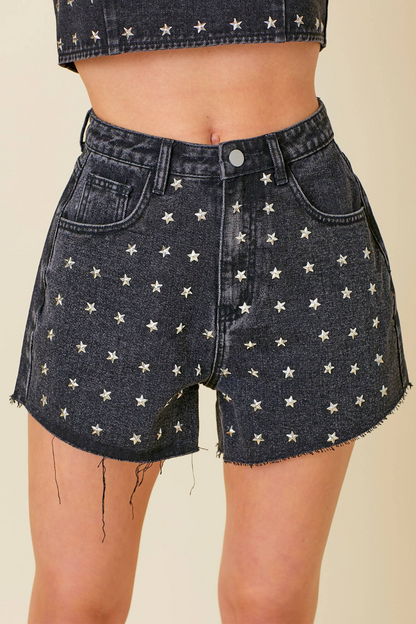 Studded Stars Denim Shorts