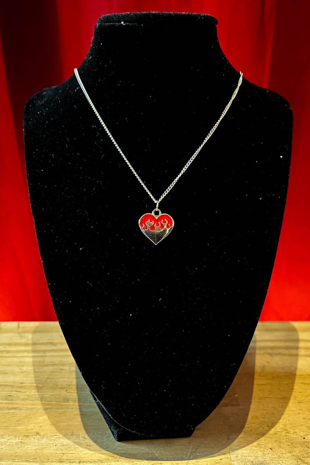 Flame Heart Necklace Red