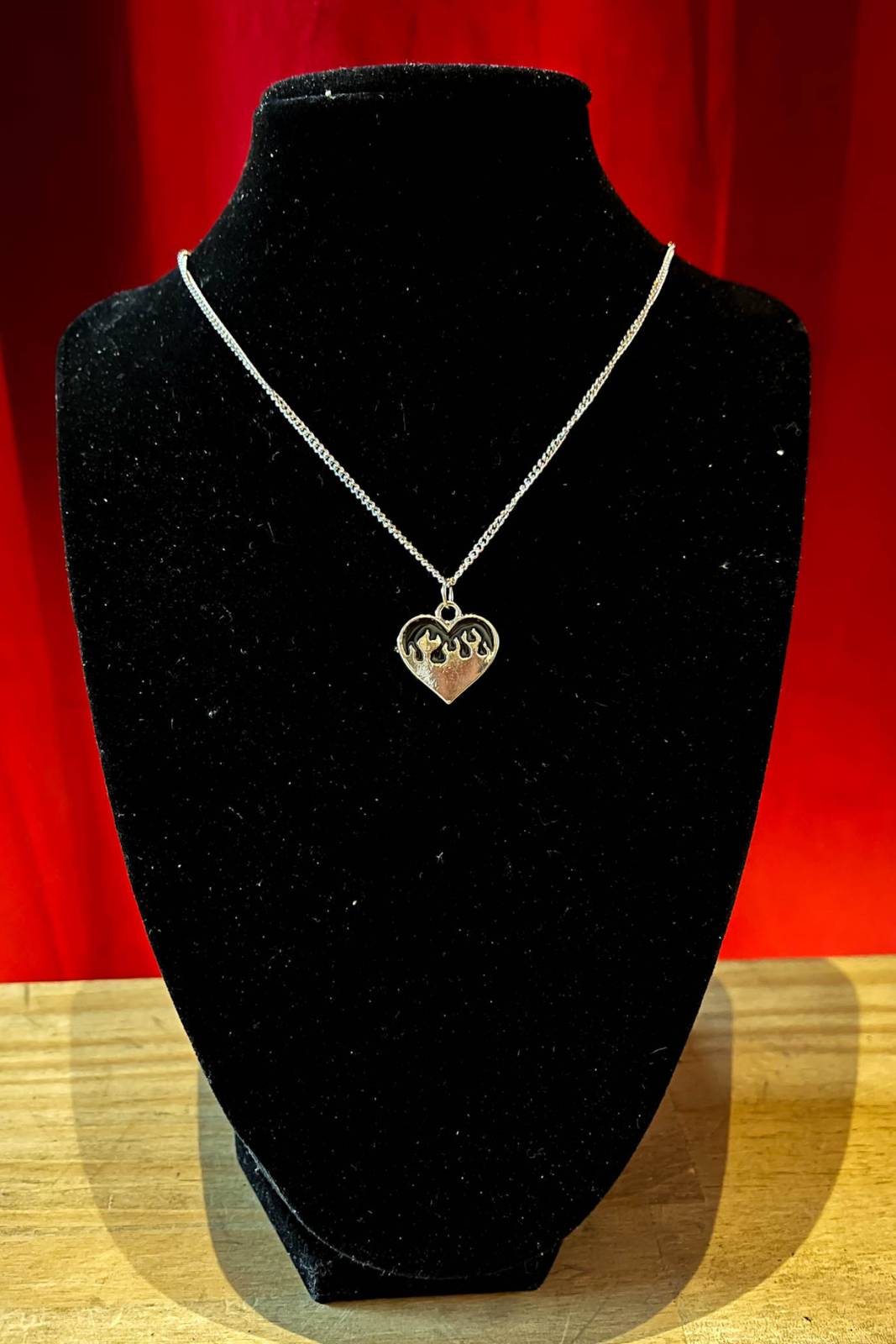 Flame Heart Necklace Black