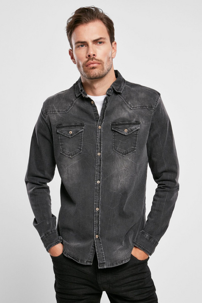Dark Grey Washed Denim Shirt