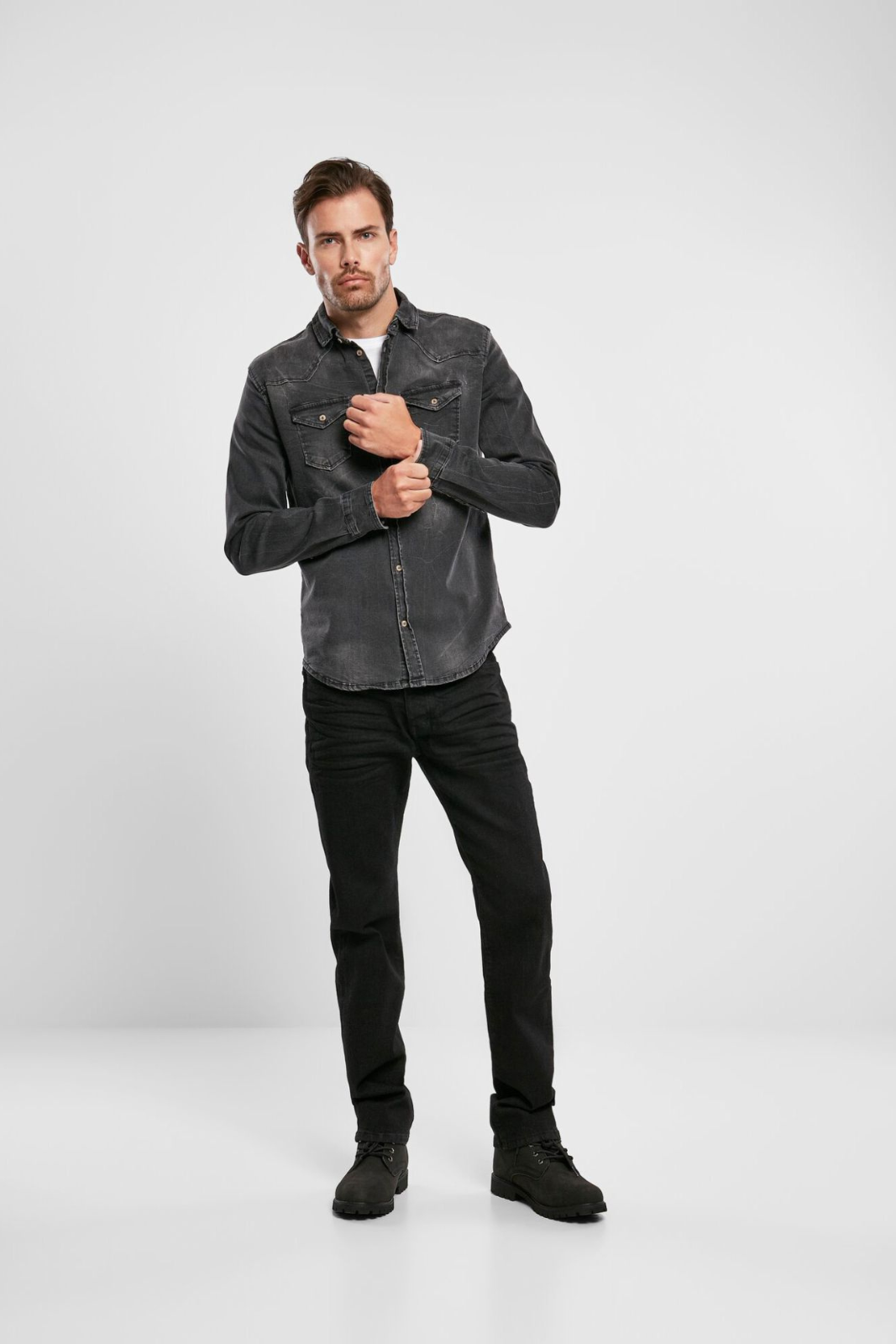 Dark Grey Washed Denim Shirt
