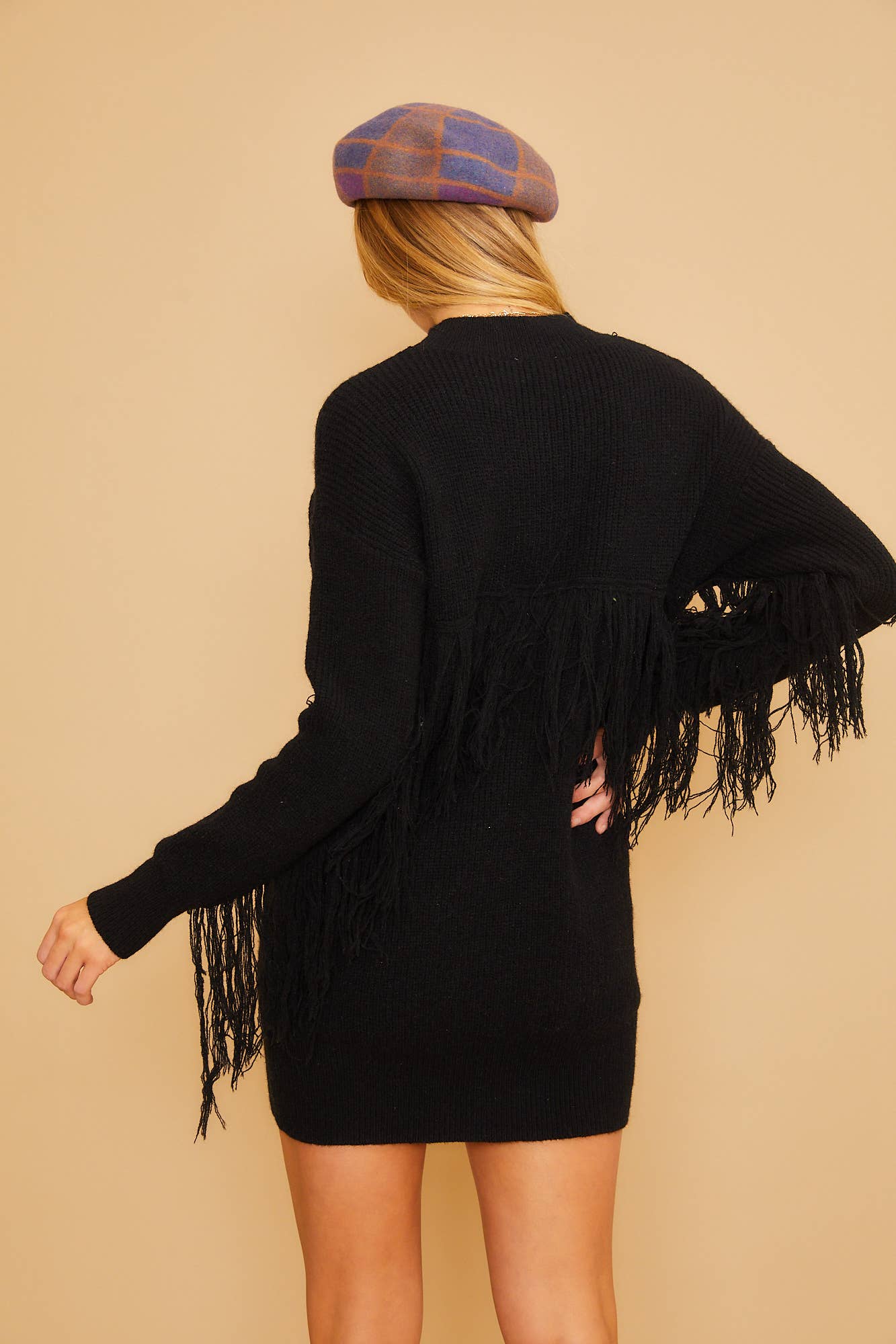 Fringed Knit Sweater Dress