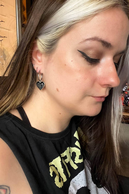 Flame Heart Earrings Black