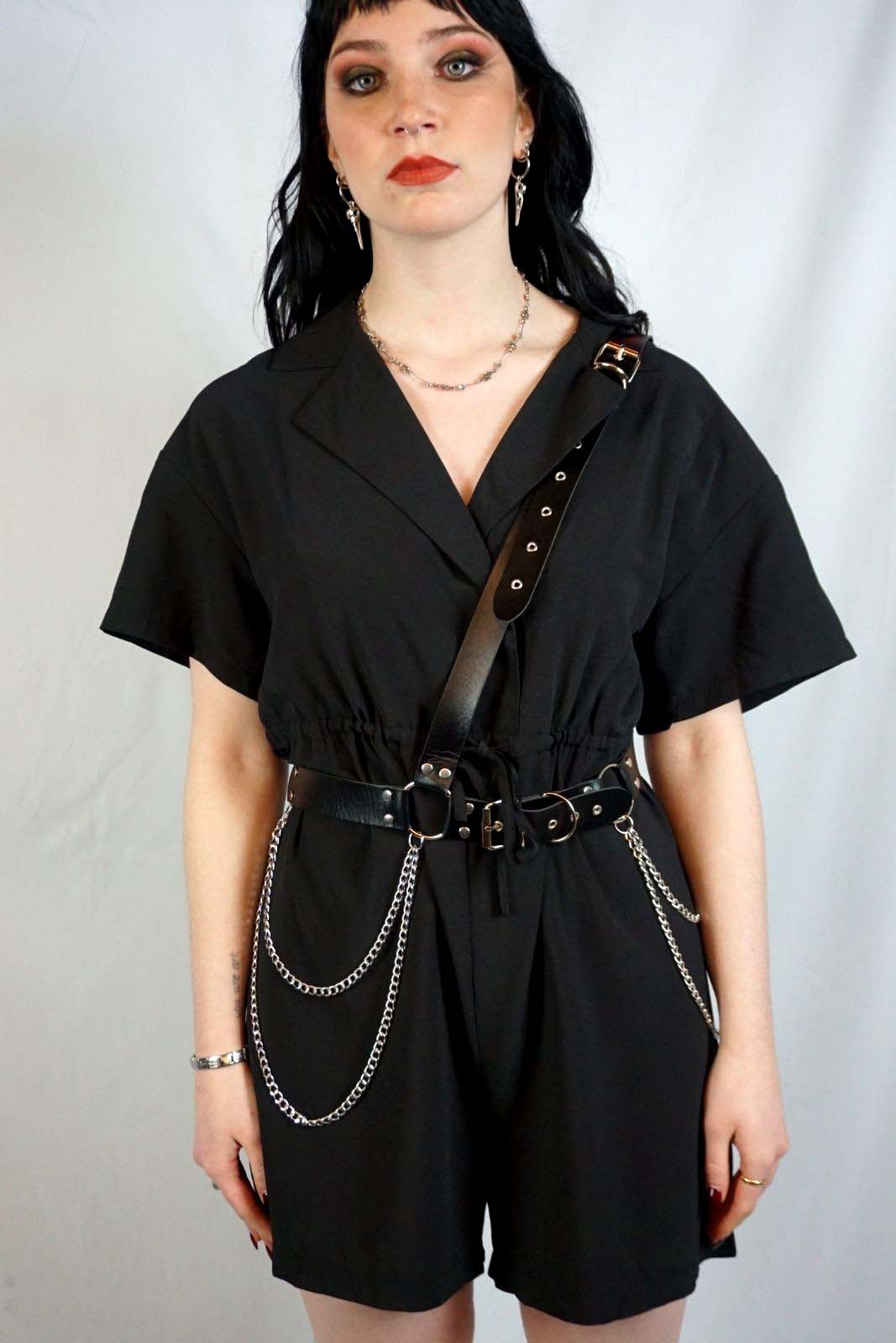 Black romper perfecto collar harness