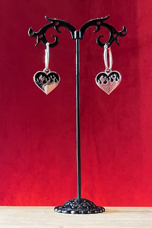 Flame Heart Earrings Black