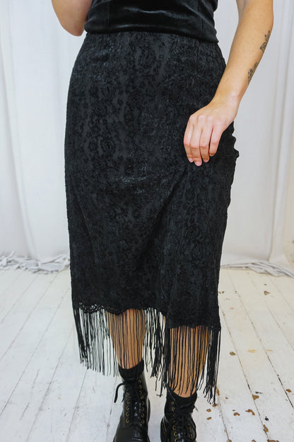 Lemora Fringed Lace Skirt Black