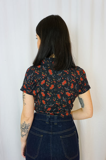 Cherries & Roses Blouse Black