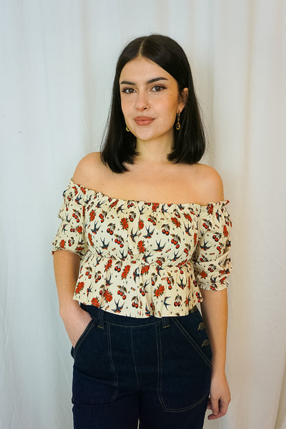 Cherries & Roses Blouse White