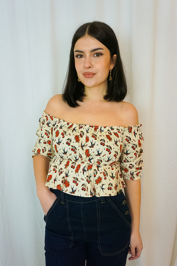 Cherries & Roses Blouse White