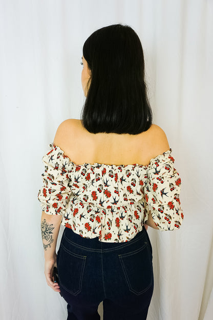 Cherries & Roses Blouse White