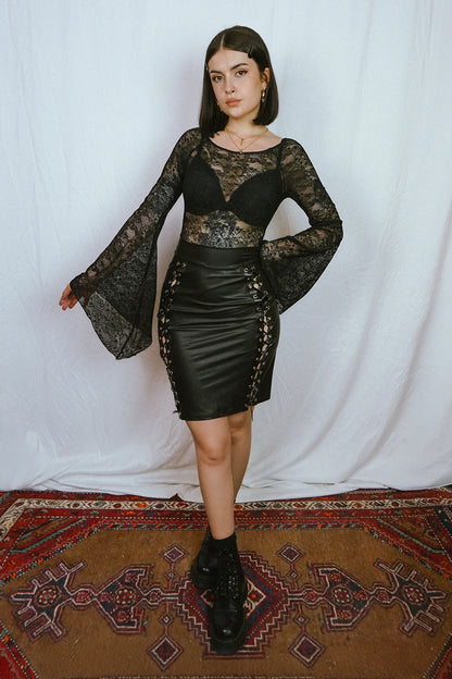 Faux Leather Eyelet Pencil Skirt