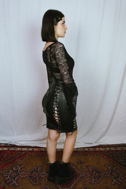 Faux Leather Eyelet Pencil Skirt