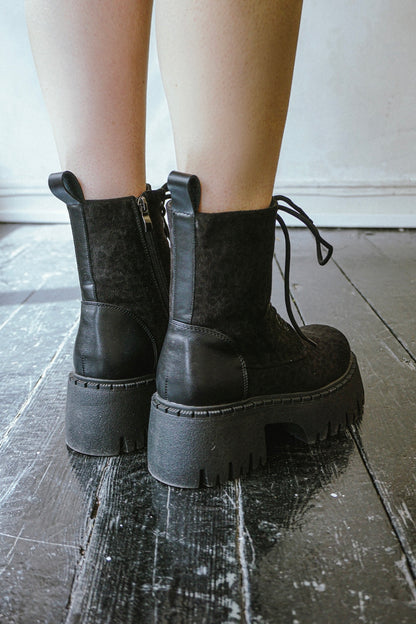 Chunky Leopard Velvet Boots