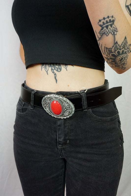 Red Stone Belt Buckle + Belt Bundle