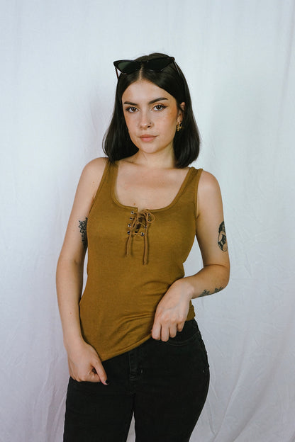 Lace-Up Top Olive