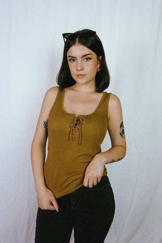 Lace-Up Top Olive