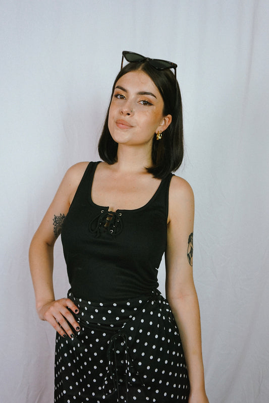 Lace-Up Top Black