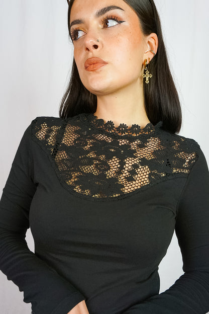 Black Cotton Lace Top