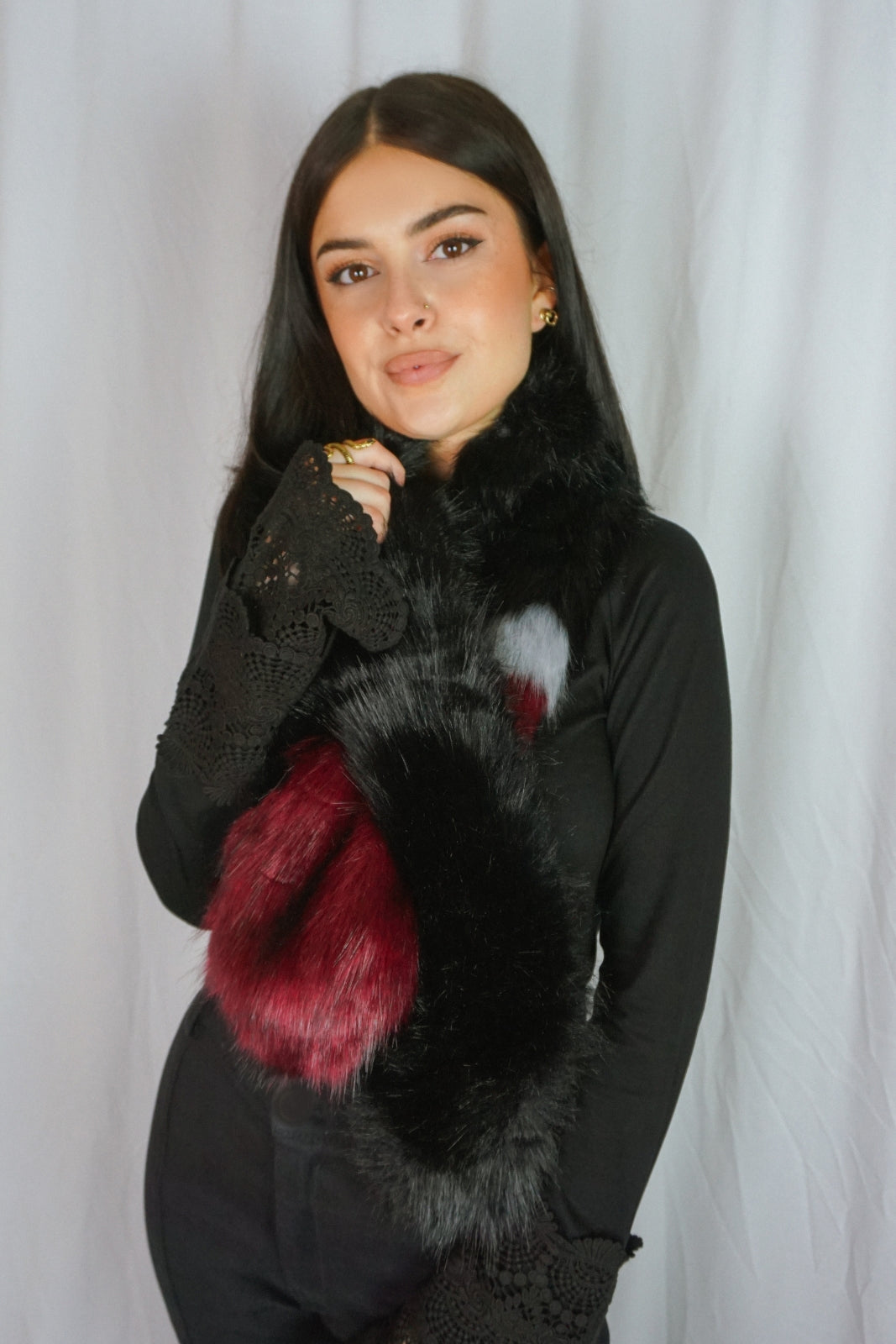 Faux Fur Scarf Burgundy