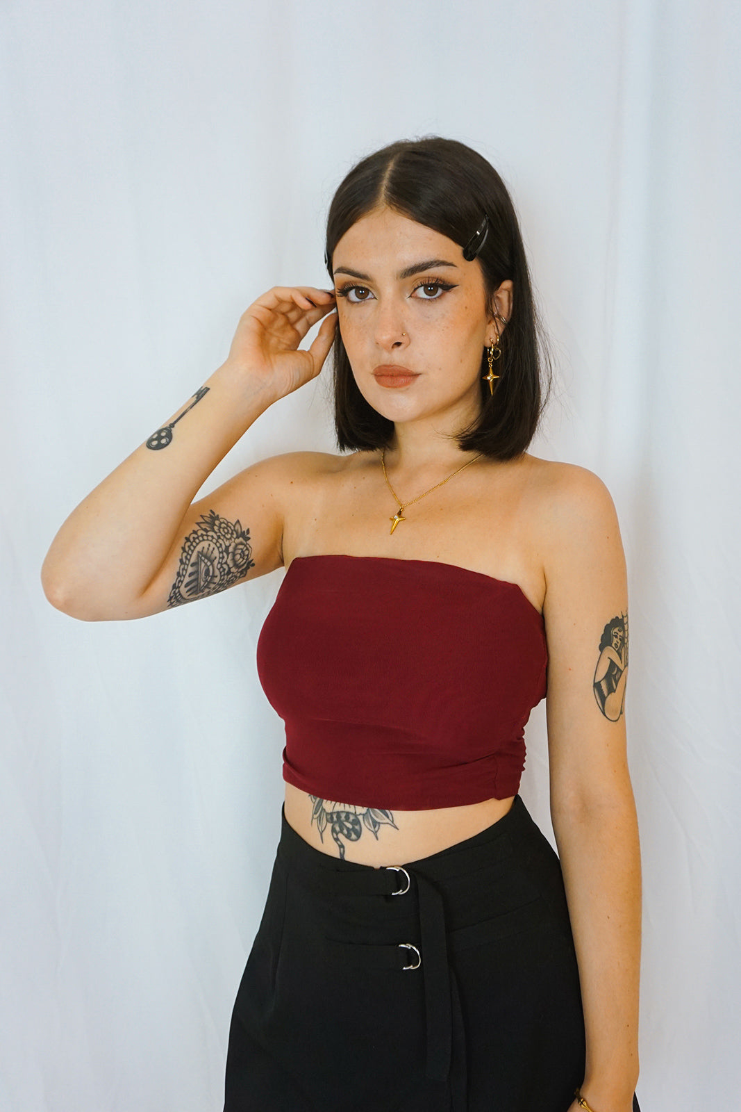 Mesh Bustier Top Burgundy