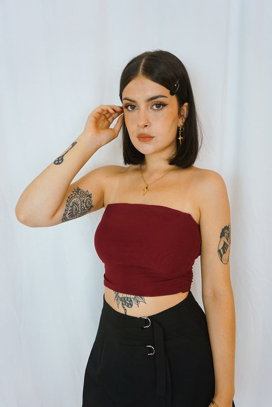Mesh Bustier Top Burgundy