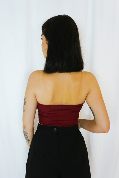 Mesh Bustier Top Burgundy