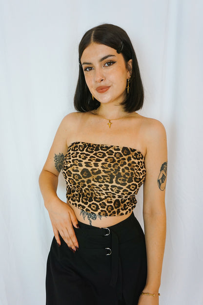 Mesh Bustier Top Leopard
