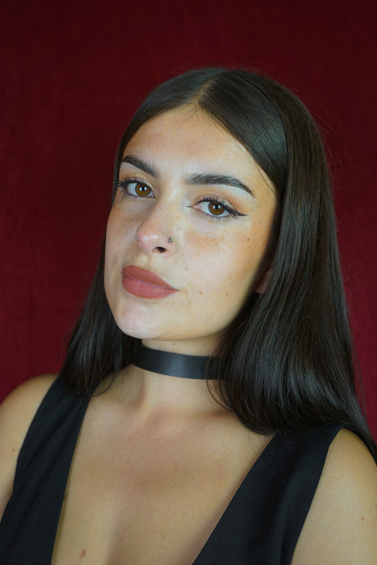 Plain black leather choker
